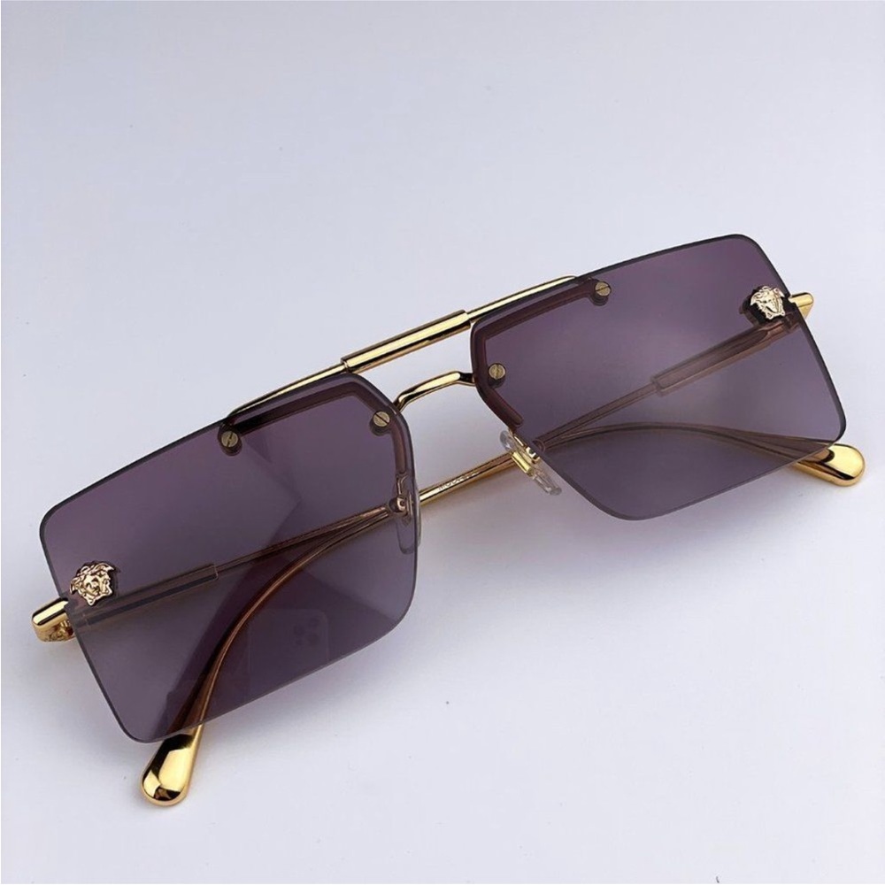 NEW Versace VE2245 10028H Gold Violet Gradient Rimless Rectangle Sunglas…